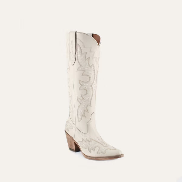 Buck & Brana Samira Leather Cowgirl Boots - Chic Western Style & Comfort sam7600, White, 9