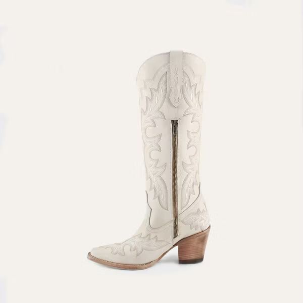 Buck & Brana Samira Leather Cowgirl Boots - Chic Western Style & Comfort sam7600, White, 9