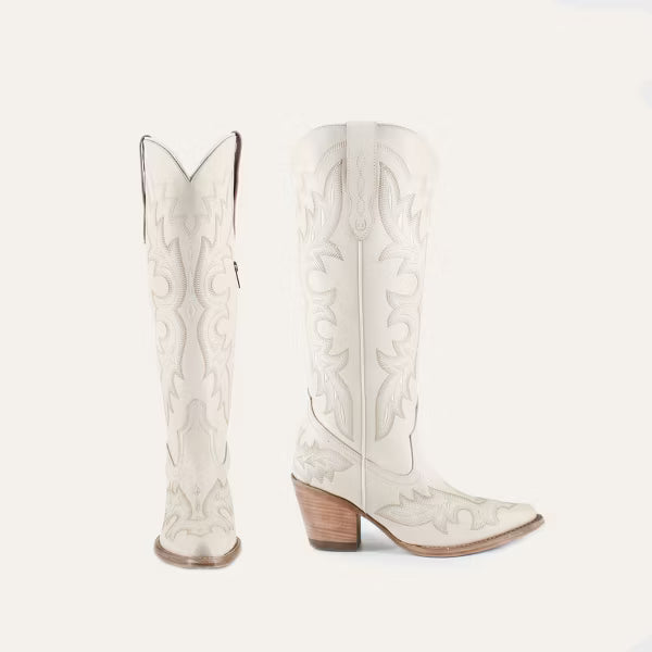 Buck & Brana Samira Leather Cowgirl Boots - Chic Western Style & Comfort sam7600, White, 9