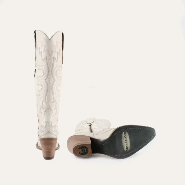 Buck & Brana Samira Leather Cowgirl Boots - Chic Western Style & Comfort sam7600, White, 9